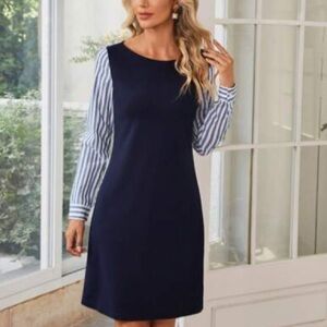 Elegant Navy Blue Long Sleeve Dress